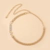 The s17 trendy golden metal rhinestone pearl leaf buckle spring elastic band, paired with a thin waist chain belt for pants, is very trendy for women details Picture